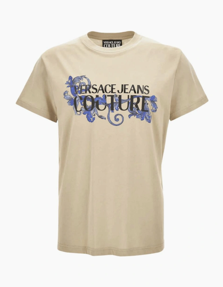 Cotton Floral Logo Beige T-Shirt