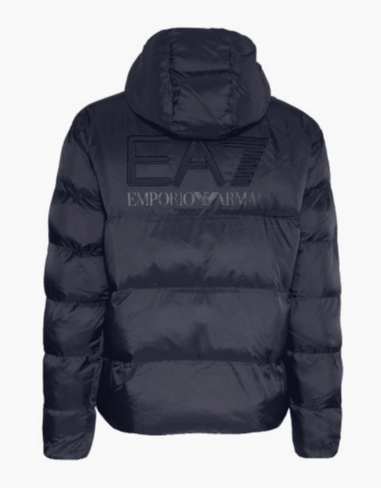 Rear Embroidered Logo Navy Puffer Jacket