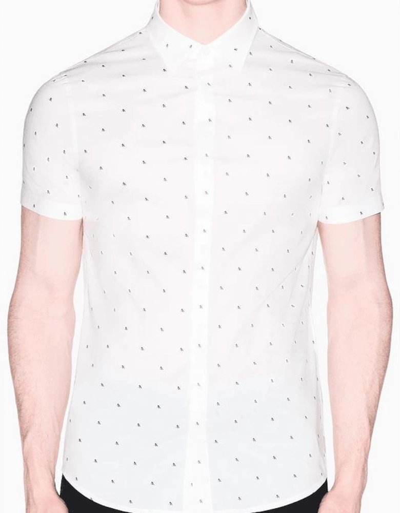 Slim Fit Poplin Logo White Short Sleeve Shirt