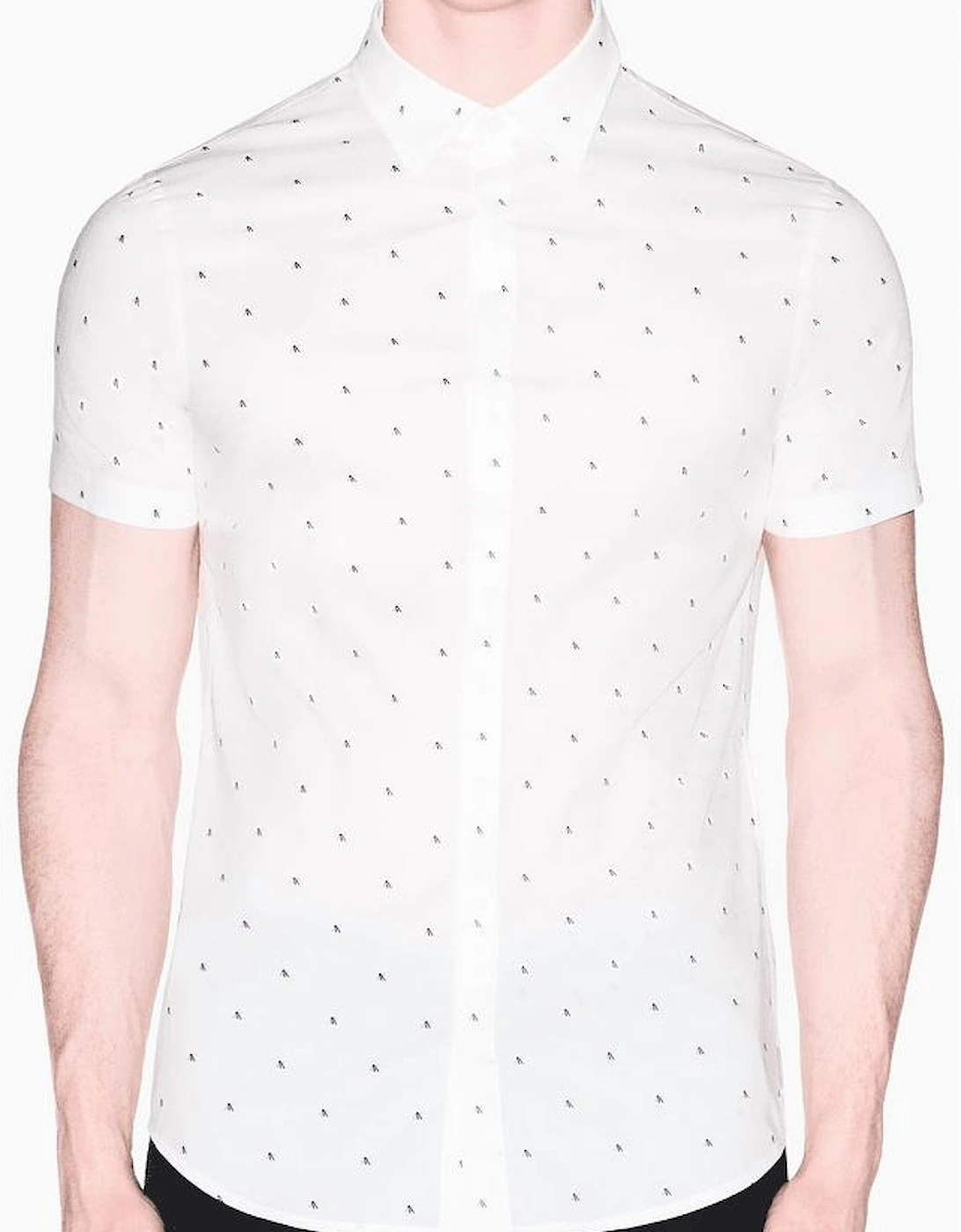 Slim Fit Poplin Logo White Short Sleeve Shirt