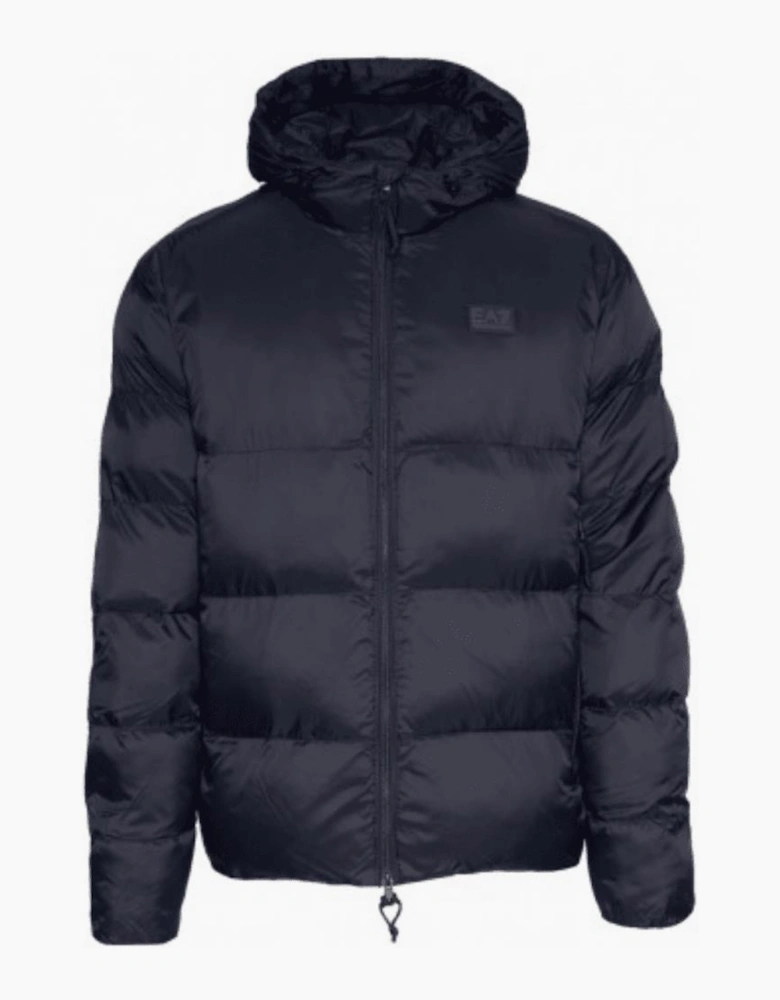 Rear Embroidered Logo Navy Puffer Jacket