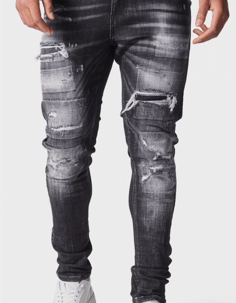LAT 976 Slim Fit Black Ripped Wash Jeans