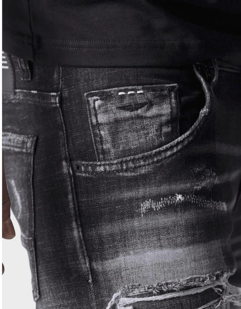 LAT 976 Slim Fit Black Ripped Wash Jeans