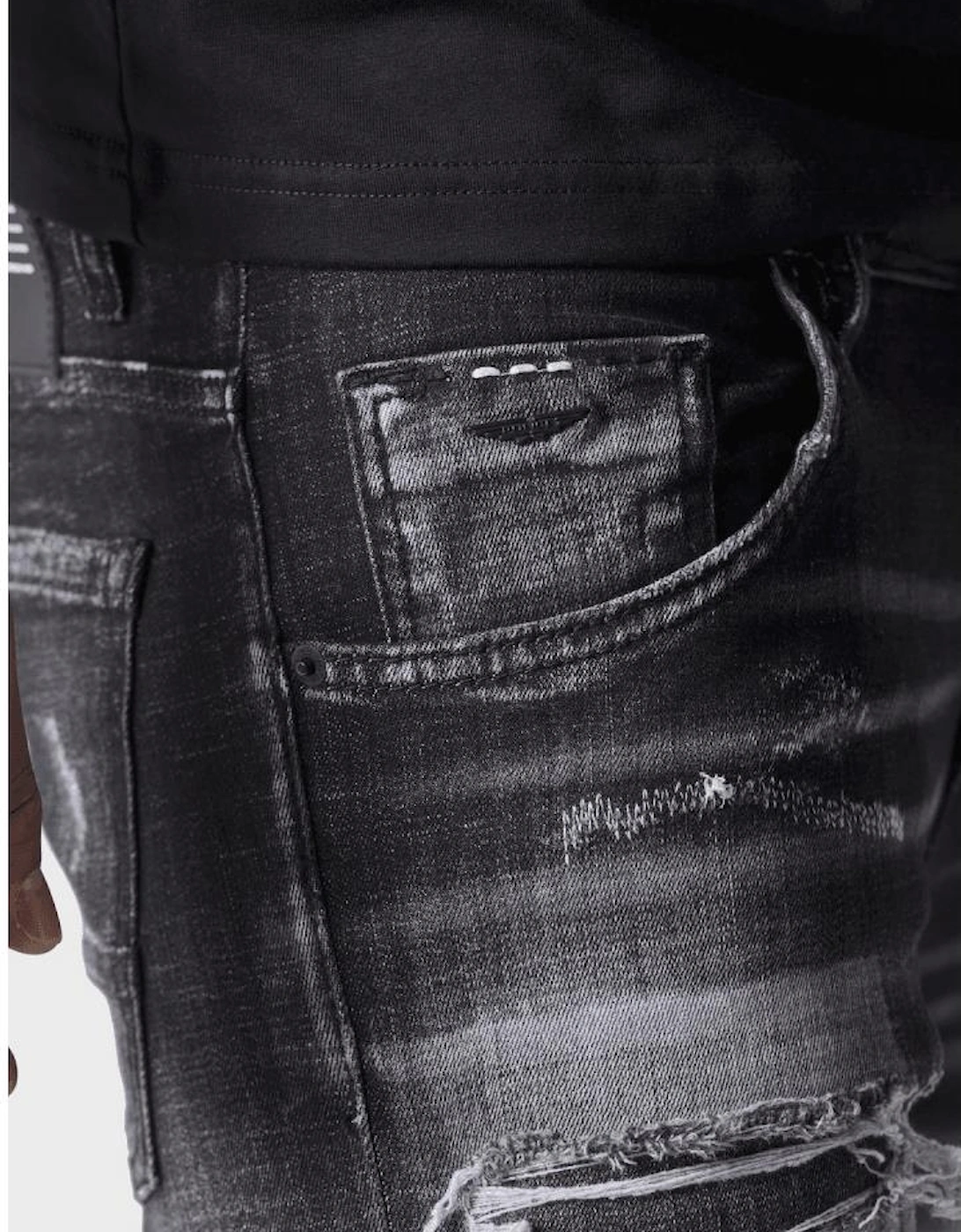 LAT 976 Slim Fit Black Ripped Wash Jeans