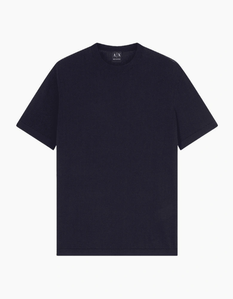 Slim Fit Textured Knitted Navy T-Shirt