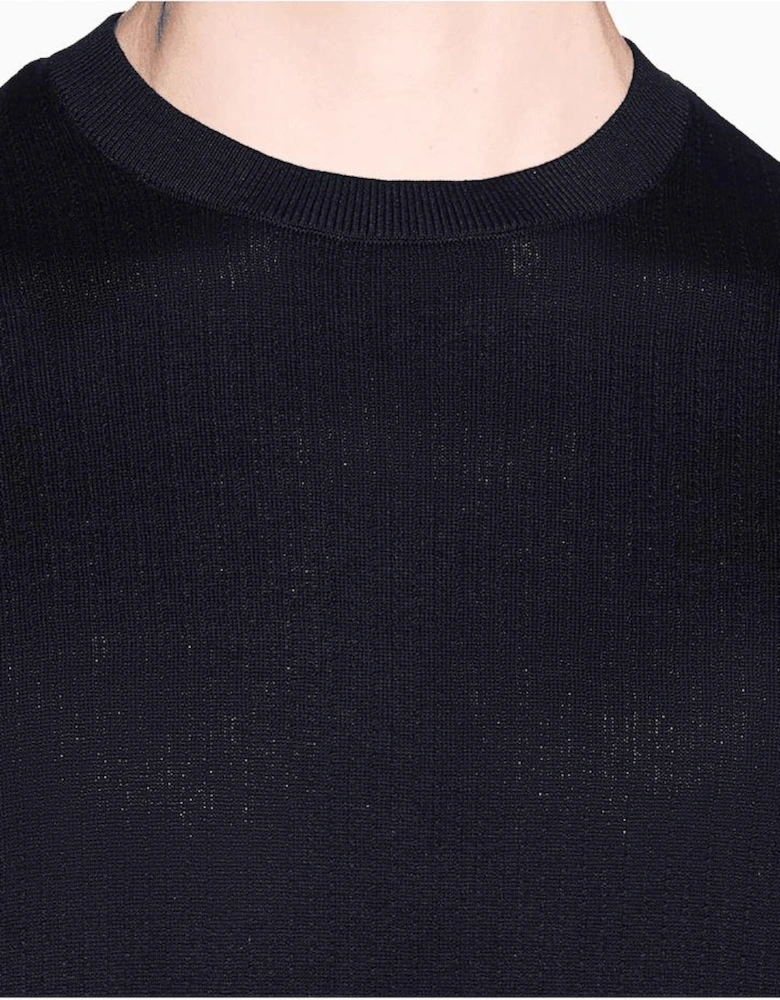 Slim Fit Textured Knitted Navy T-Shirt