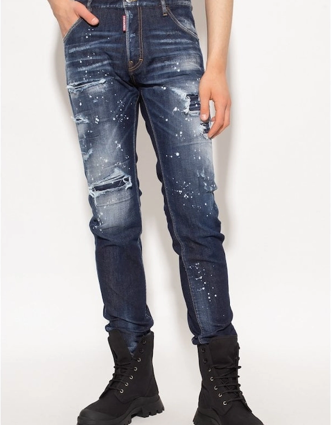 Cotton Rip and Repar Mid Wash Paint Splatter Cool Guy Jeans