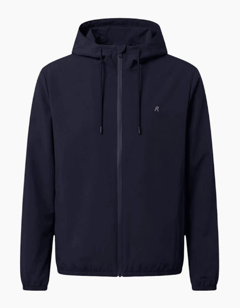 Nylon Embroidered Logo Navy Windbreaker Jacket