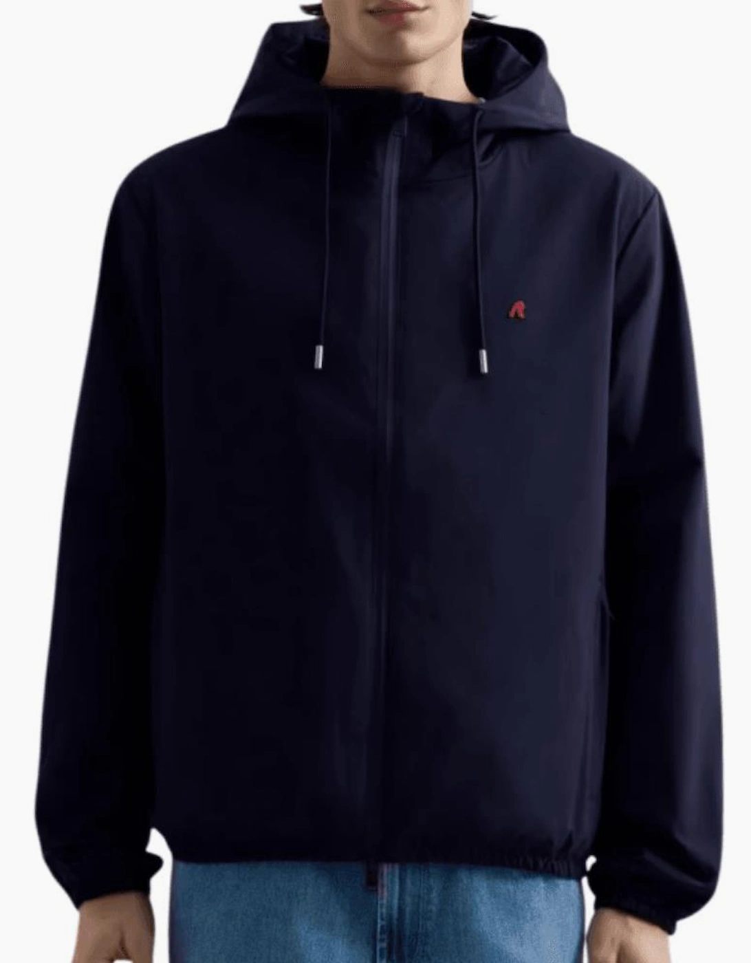 Nylon Embroidered Logo Navy Windbreaker Jacket