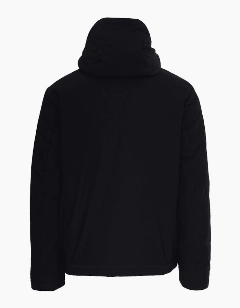 Gold Plaque Hooded Black Puffer Jacket
