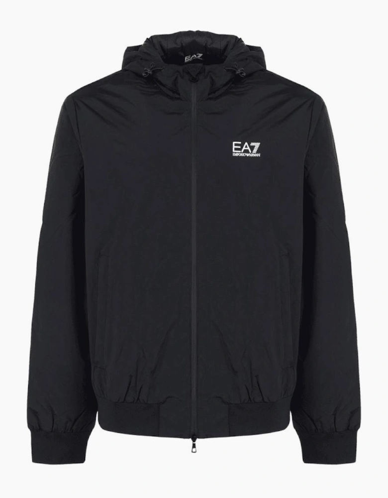 Technical Fabric hooded Black Bomber Jacket