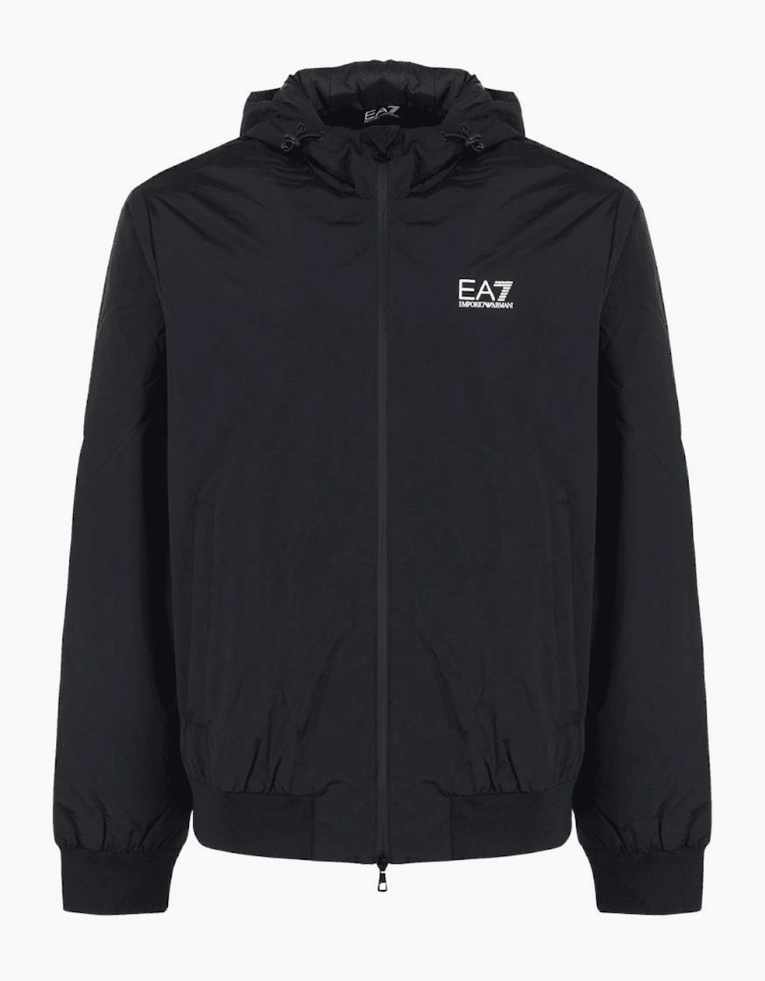 Technical Fabric hooded Black Bomber Jacket