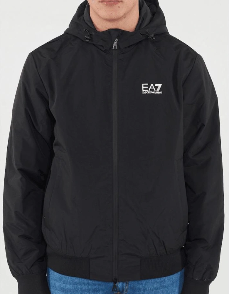 Technical Fabric hooded Black Bomber Jacket