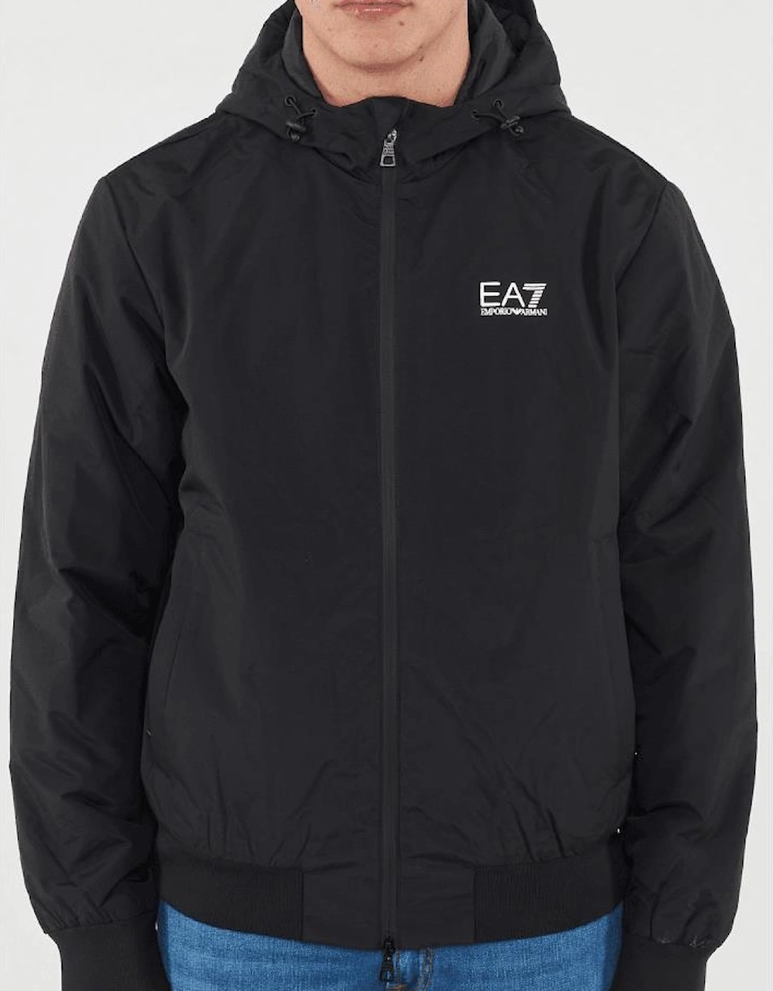 Technical Fabric hooded Black Bomber Jacket
