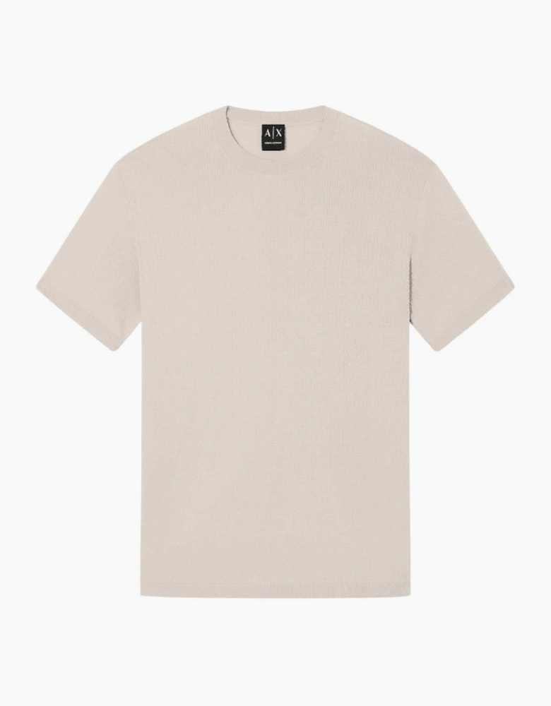 Slim Fit Textured Knitted Beige T-Shirt