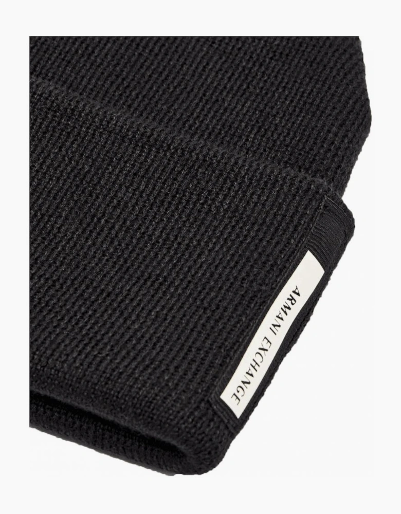 Embroidered Tab Logo Black Beanie Hat