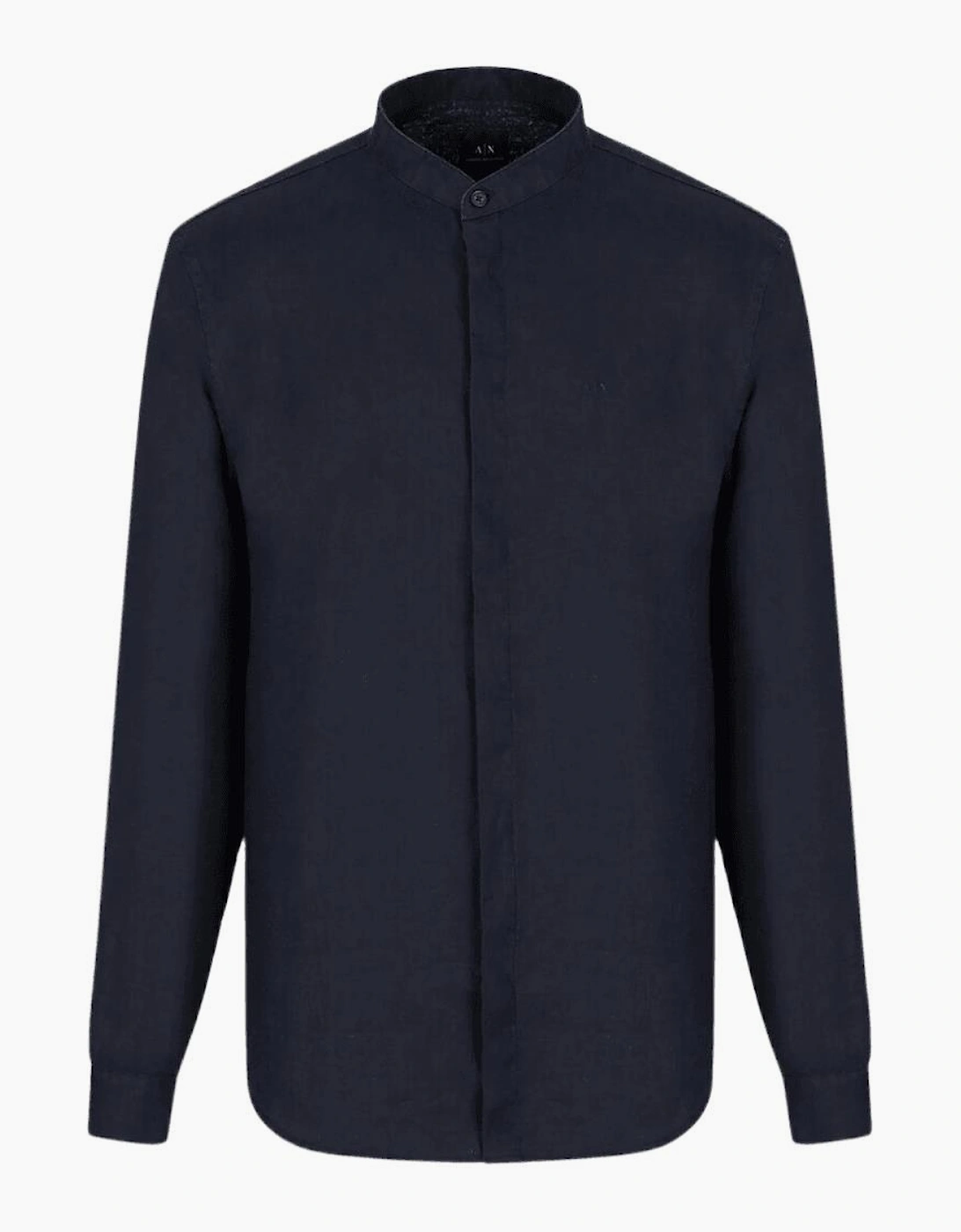 Grandad Collar Linen Navy Shirt