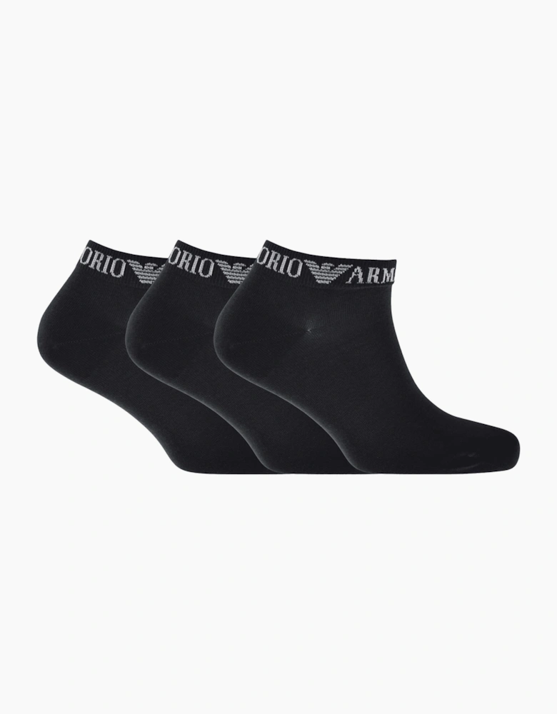 Cotton 3-Pair EA Logo Navy Ankle Socks