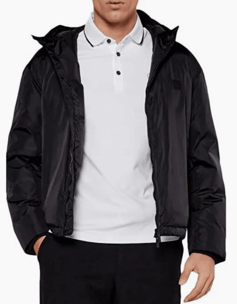 Nylon Zip Up Hooded Black Puffer Jacket
