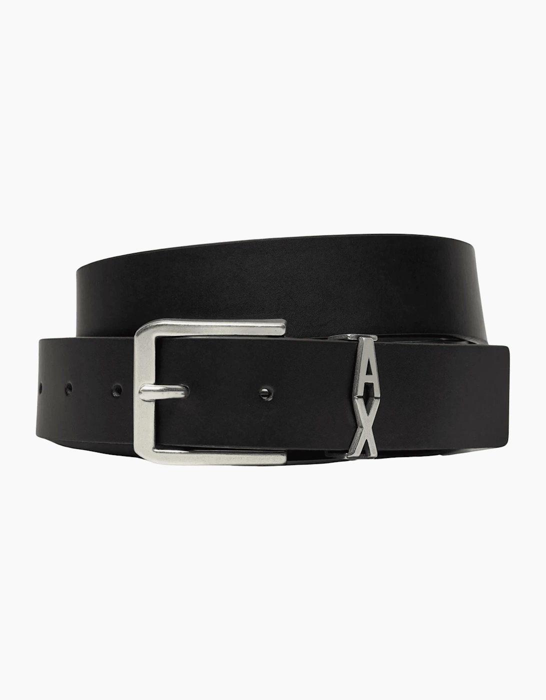AX Initial Logo Black Leather Belt