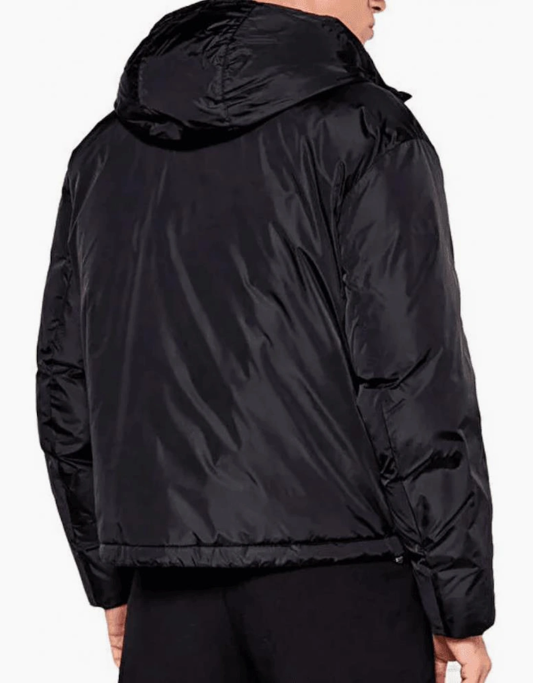Nylon Zip Up Hooded Black Puffer Jacket
