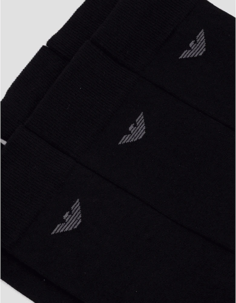 Cotton 3-Pack Eagle Logo Black Socks