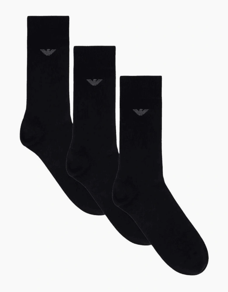 Cotton 3-Pack Eagle Logo Black Socks