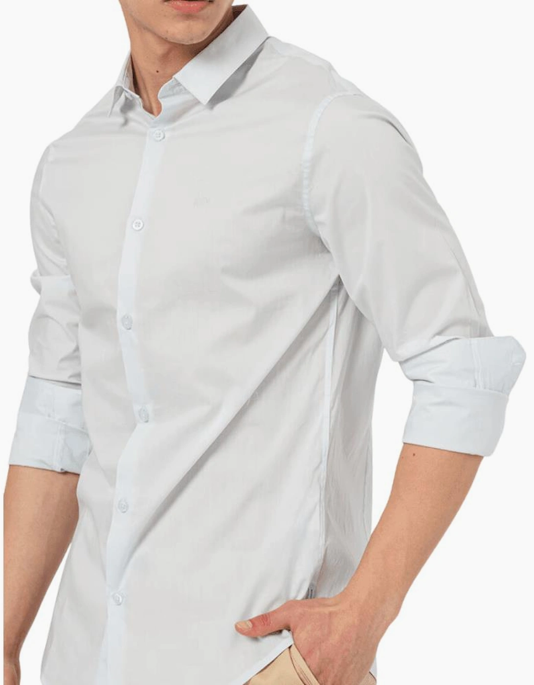 Print Logo Button Up Light Blue Shirt
