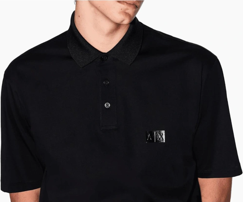 Mercerized Cotton Rubber AX Black Polo Shirt