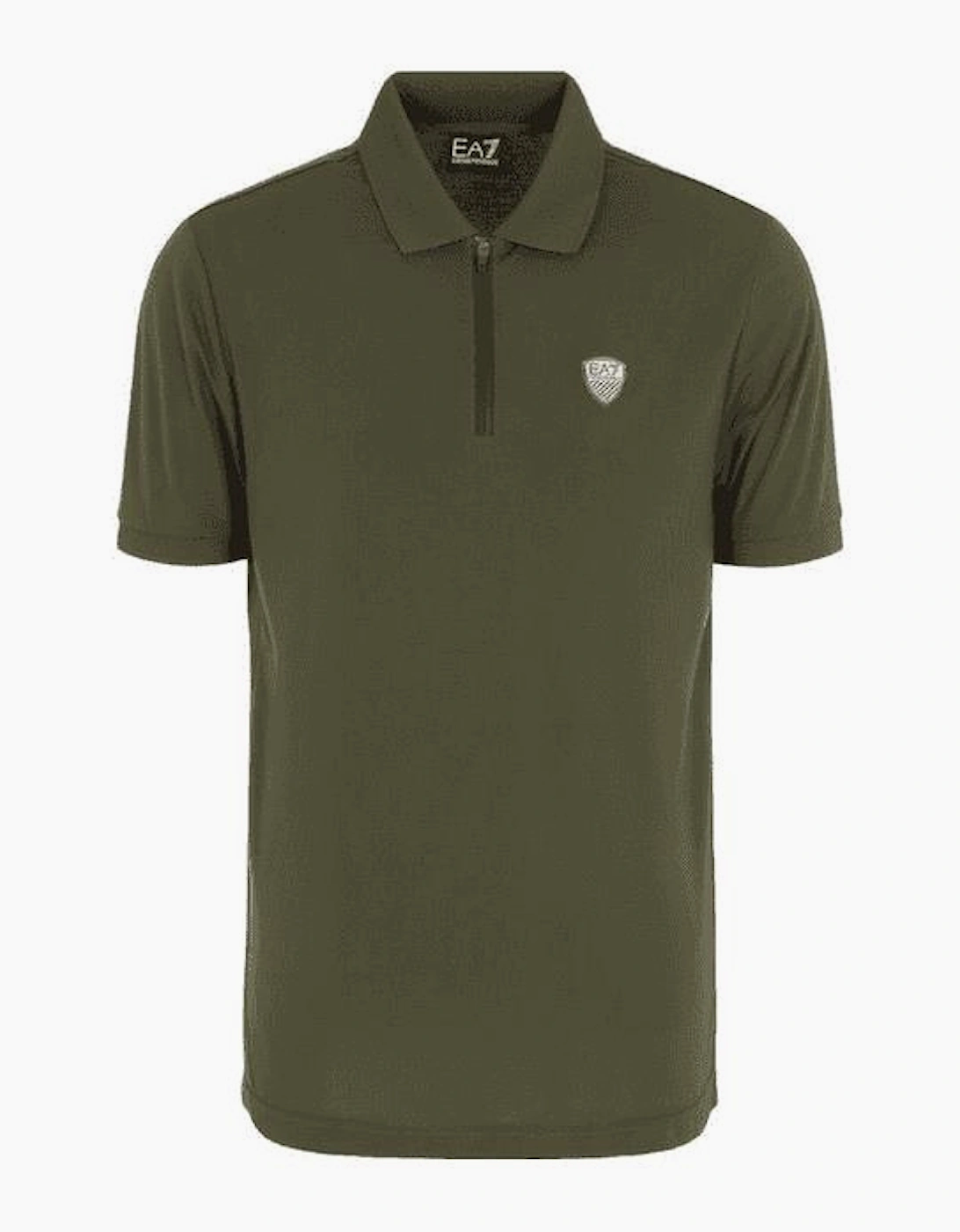 Cotton Badge Logo Quarter Zip Green Polo Shirt