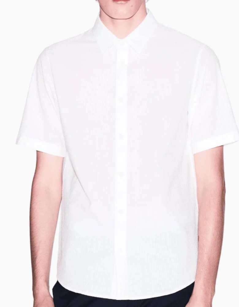 Seersucker Textured Short Sleeve White Shirt