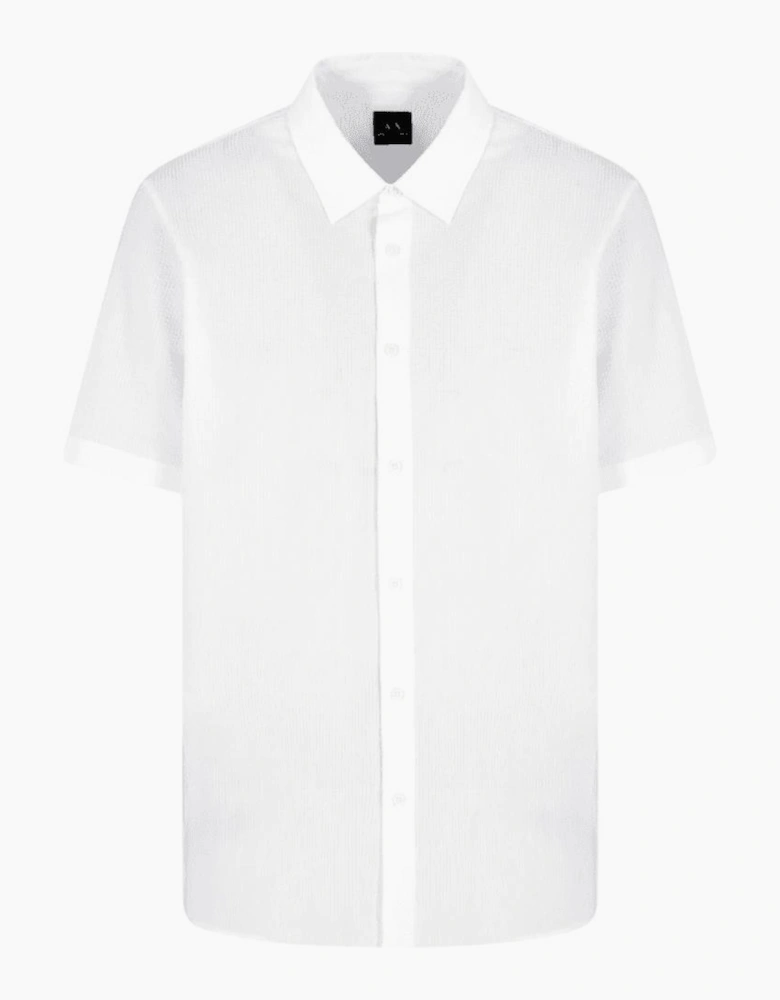 Seersucker Textured Short Sleeve White Shirt