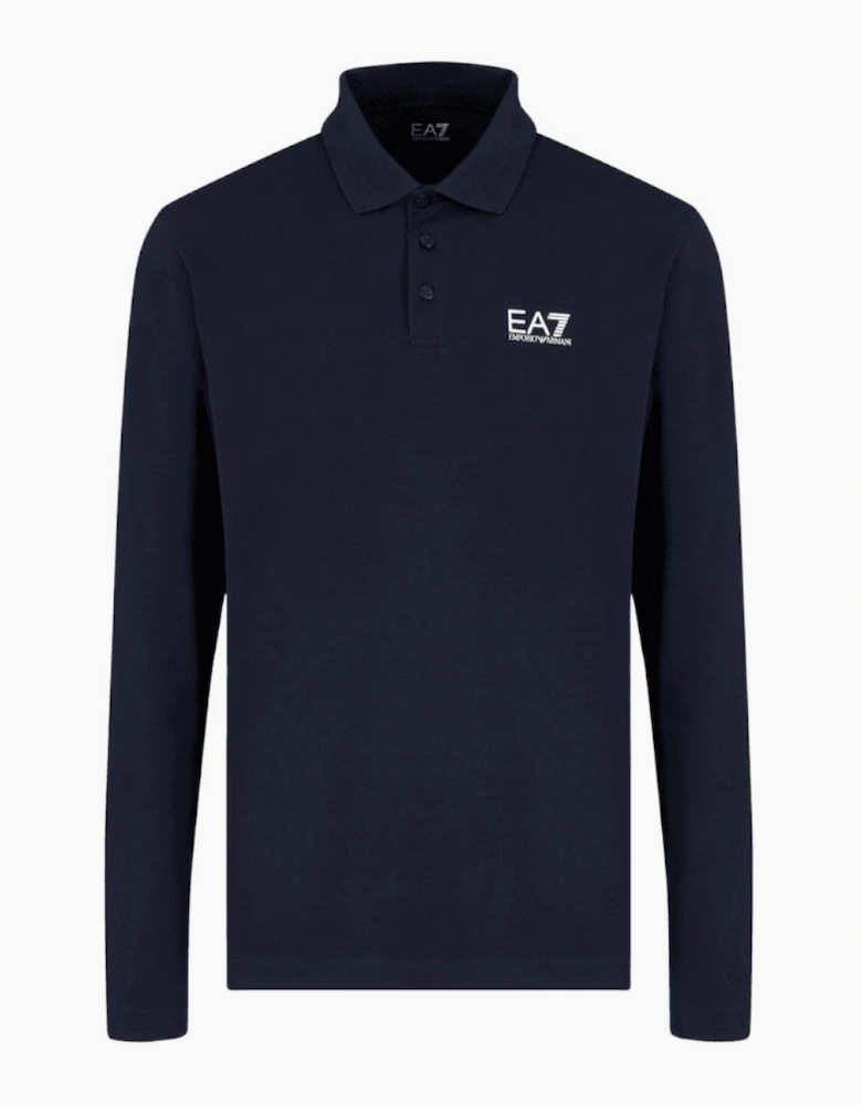 Long Sleeve Pique Cotton Navy Polo Shirt