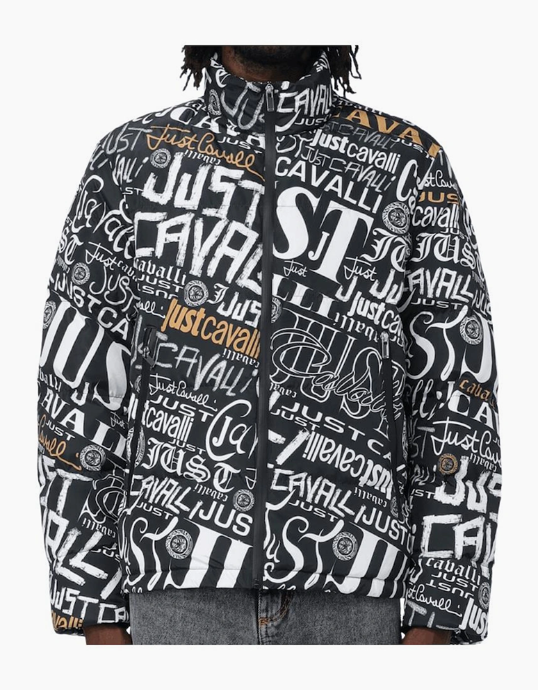 Lettering Allover Design Funnel Neck Black/White Jacket