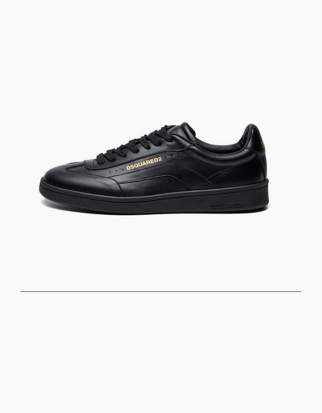 Full Black Leather Gold Logo Trainers