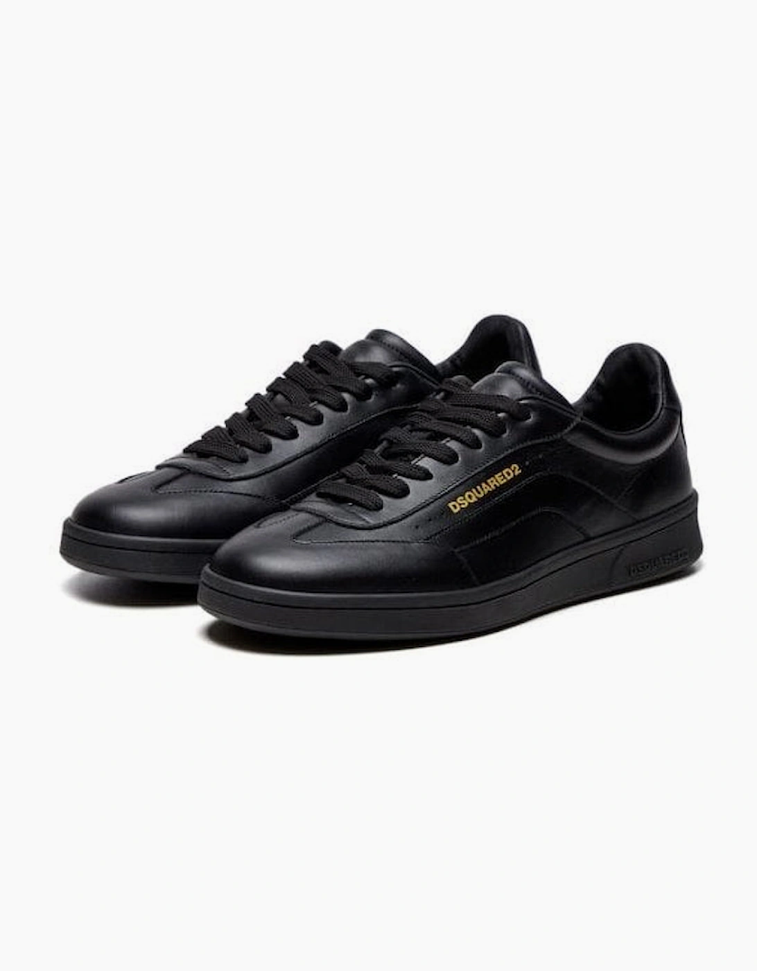 Full Black Leather Gold Logo Trainers