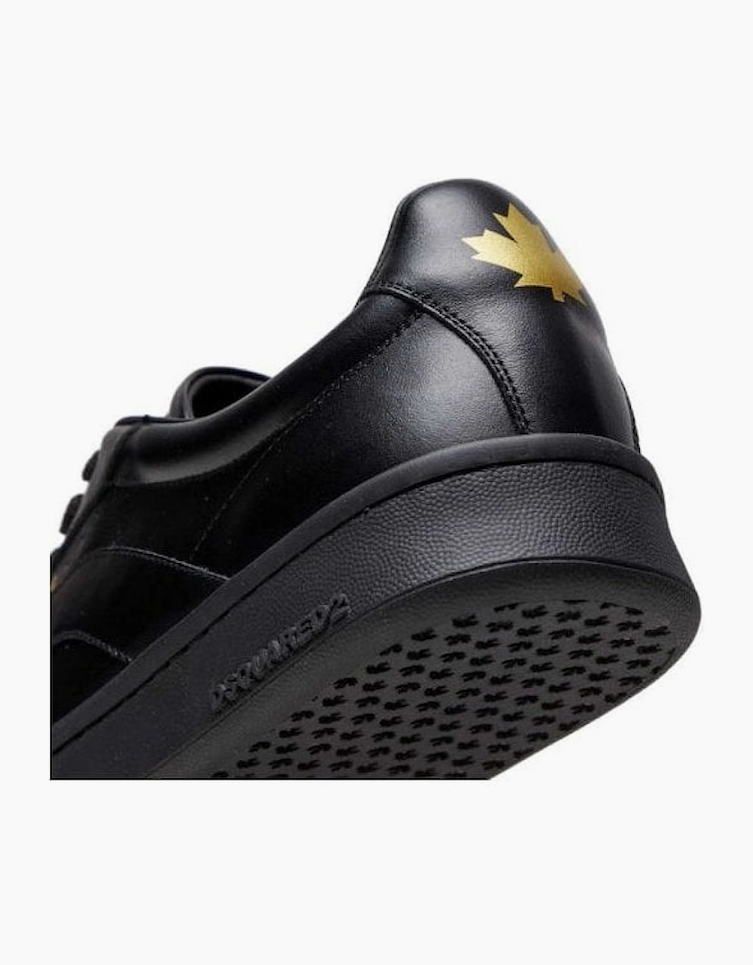 Full Black Leather Gold Logo Trainers
