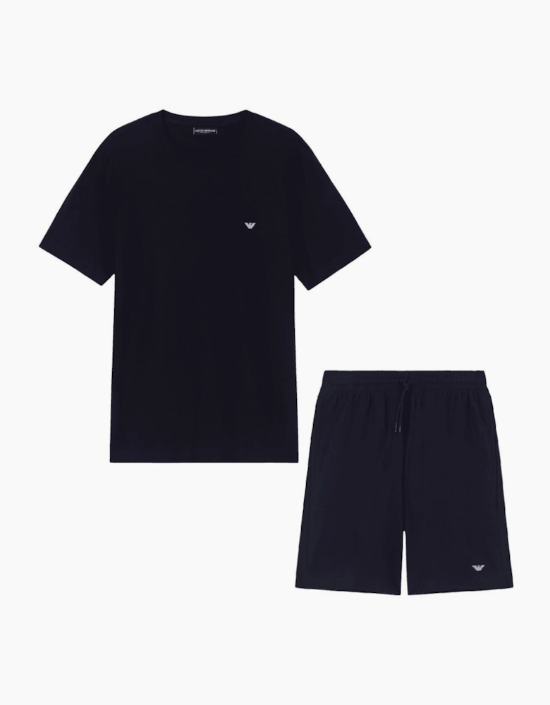 Cotton Pique Navy Blue Shorts Set