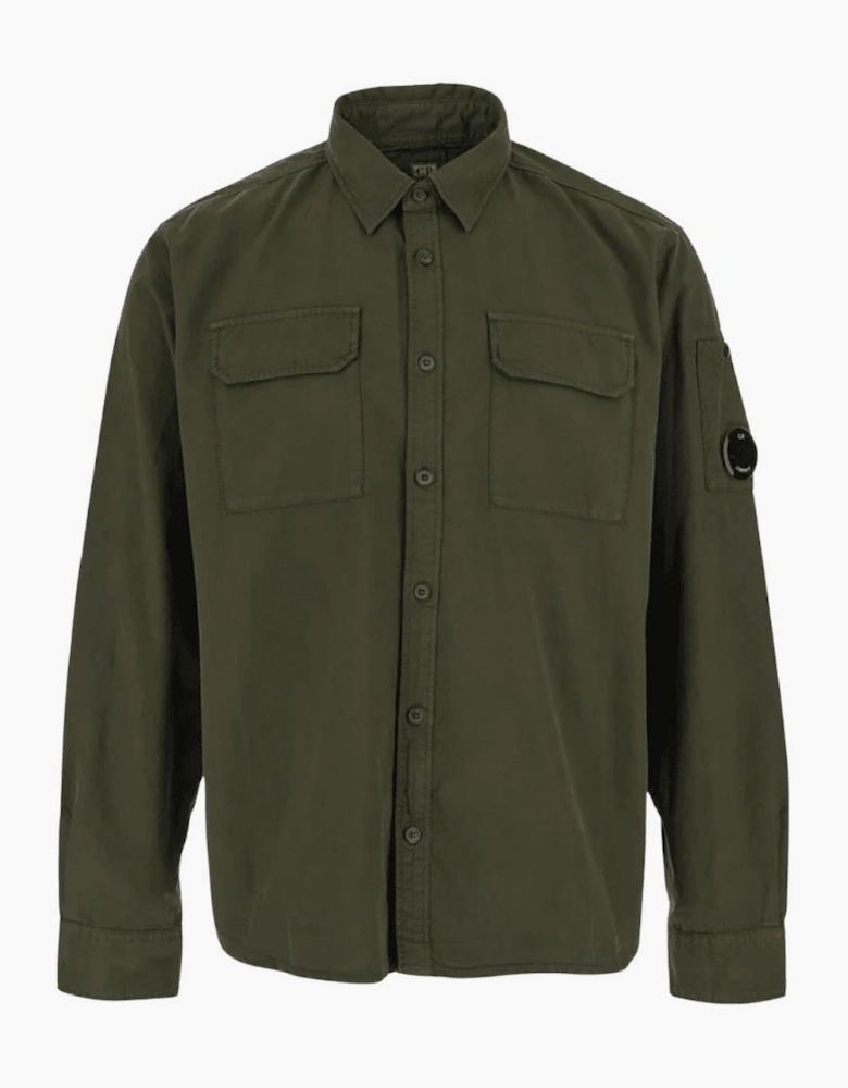Cotton Lens Button Up Khaki Overshirt