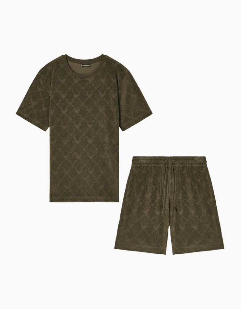 Monogram Logo Olive Green Shorts Set