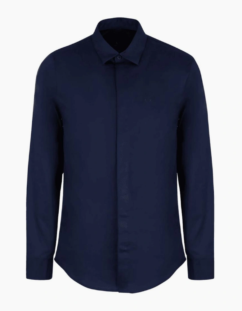Poplin Cotton Logo Deep Blue Shirt