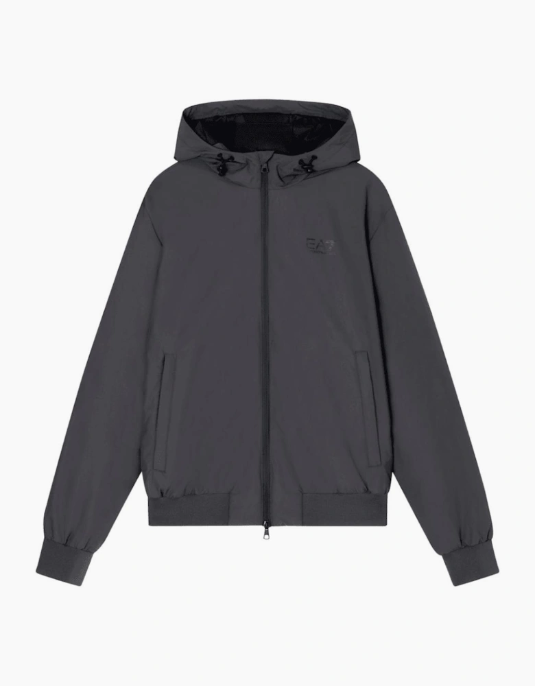 Technical Fabric hooded Grey Bomber Jacket