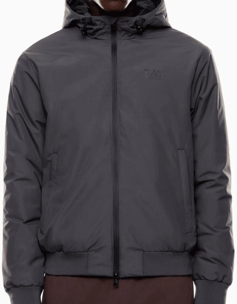 Technical Fabric hooded Grey Bomber Jacket