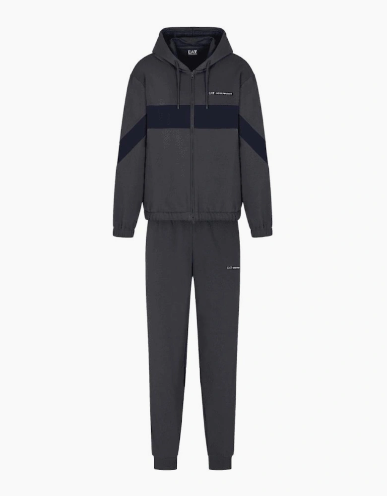 Colour Block Grey/Blue Hooded Tracksuit
