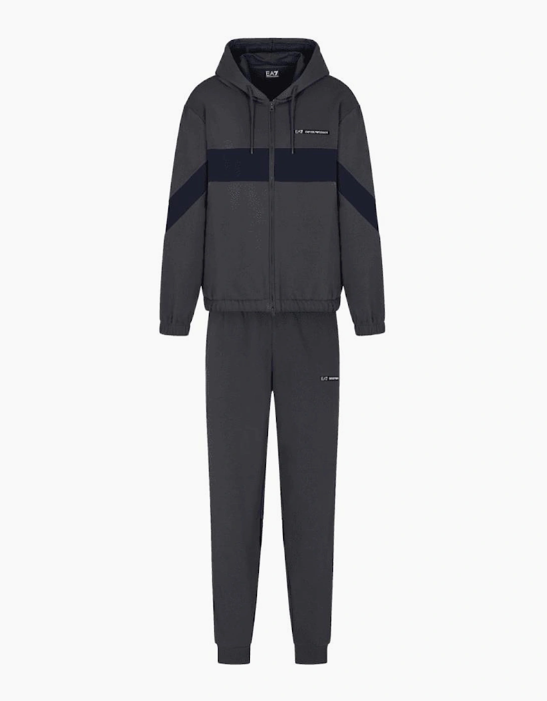 Colour Block Grey/Blue Hooded Tracksuit