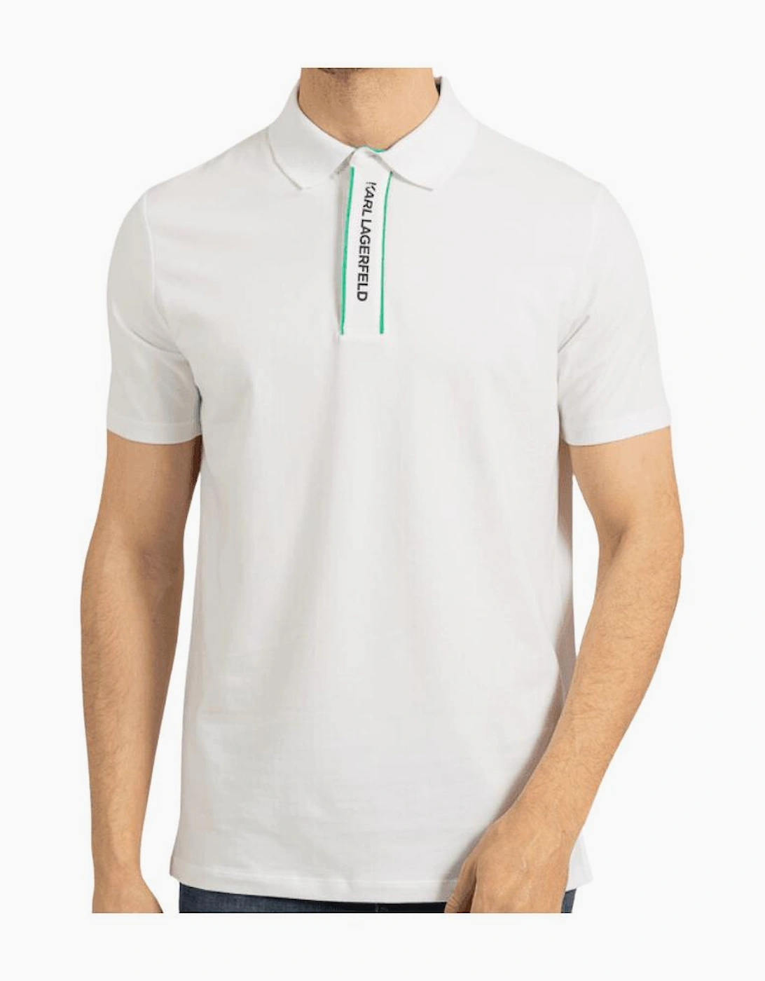 Karl Lagerfeld Karl Lagerfeld Men's Cotton Placket Logo White Polo Shirt