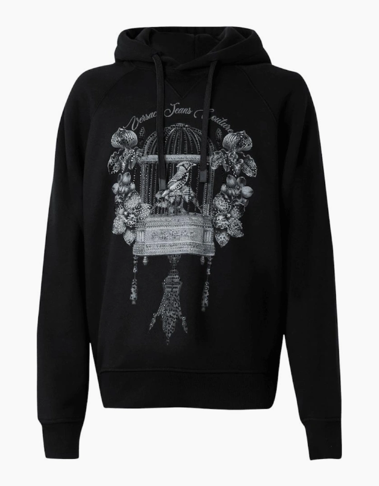 Loose Fit Studded Bird Logo Black Hoodie