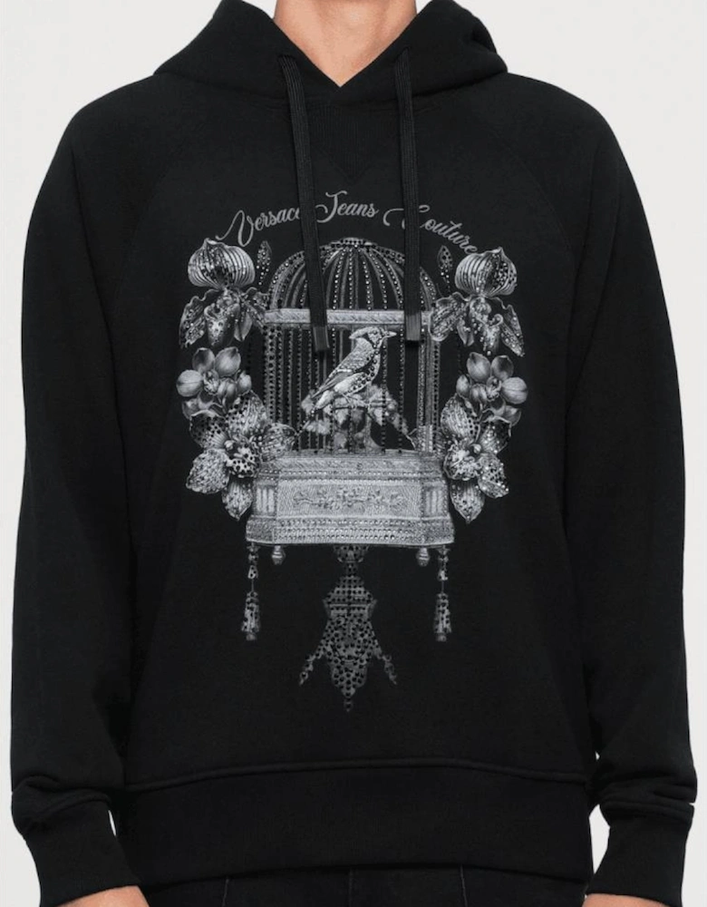 Loose Fit Studded Bird Logo Black Hoodie