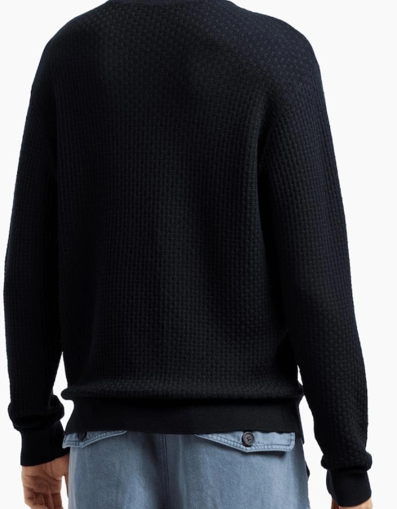 Embossed Pattern Navy Knitted Jumper