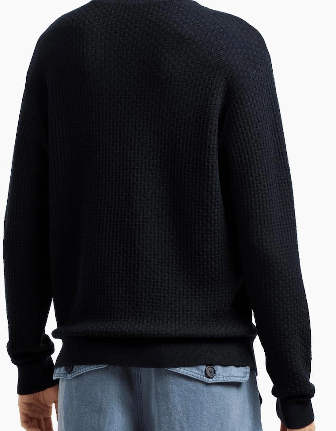 Embossed Pattern Navy Knitted Jumper